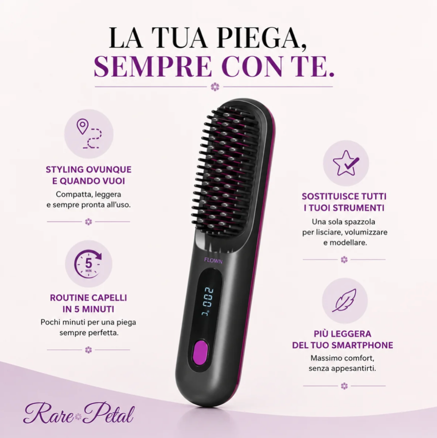 Velvet Élégance – spazzola lisciante riscaldante senza fili per capelli corti